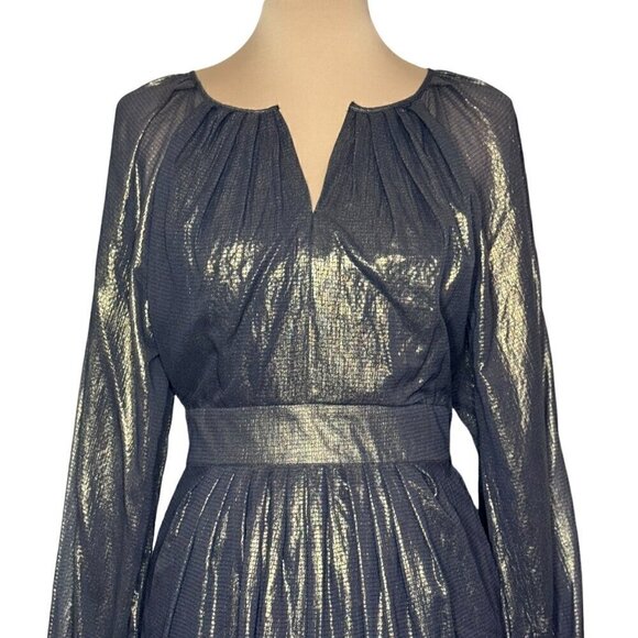 NWT Cocktail Mini Dress Sz.S Black Gauzy Gold Shimmer Sheer Sleeve 90s Event - Picture 2 of 14